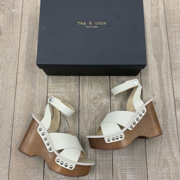 Rag & Bone Hester Ivory White Platform Studded Wedge Sandal NIB - Picture 3 of 13